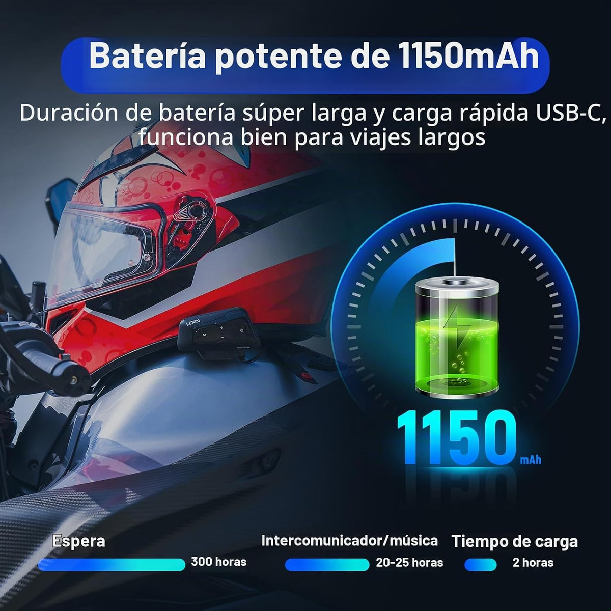 LEXIN MeshCom - Auriculares Bluetooth para motocicleta, intercomuni...