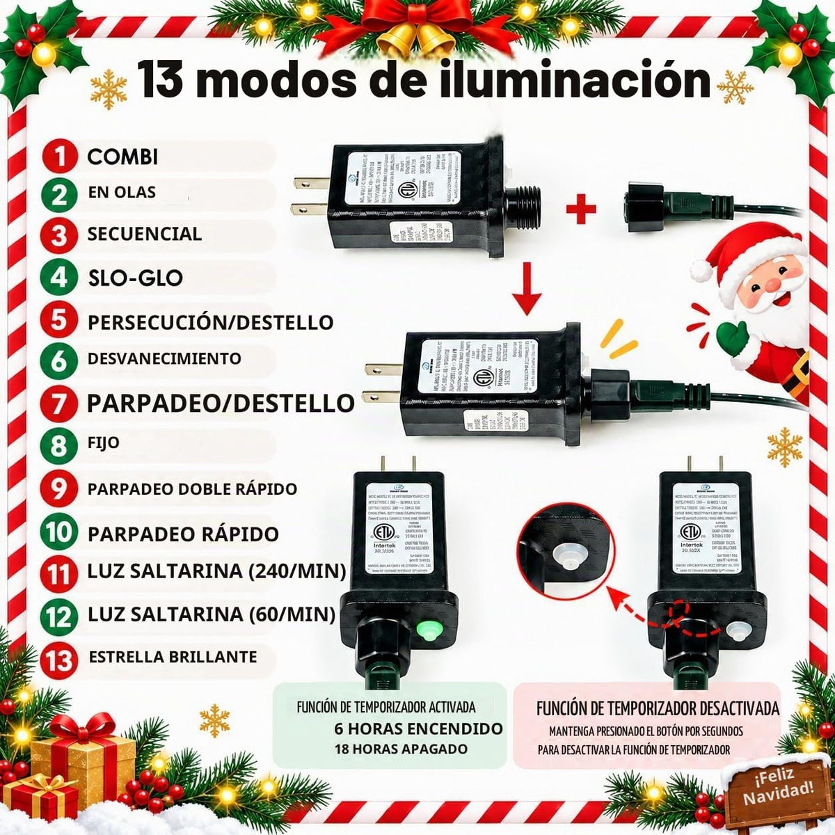 Guirnalda de luces navideñas conectables de 88 pies y 240 LED para...