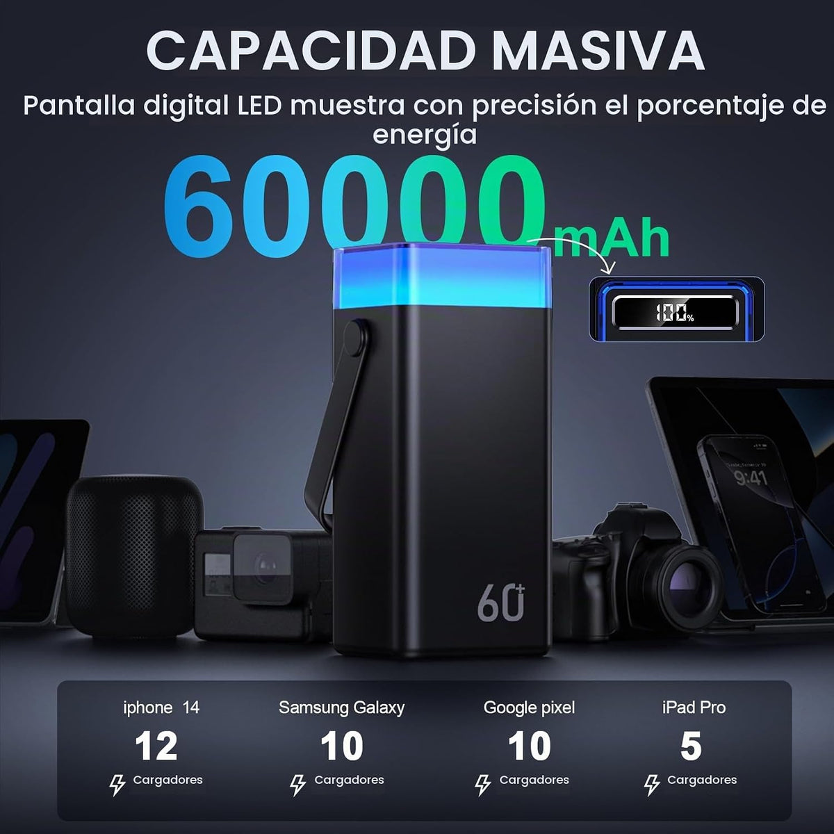 Cargador portátil Power Bank 60000mAh, 22.5W Paquete de baterías de...