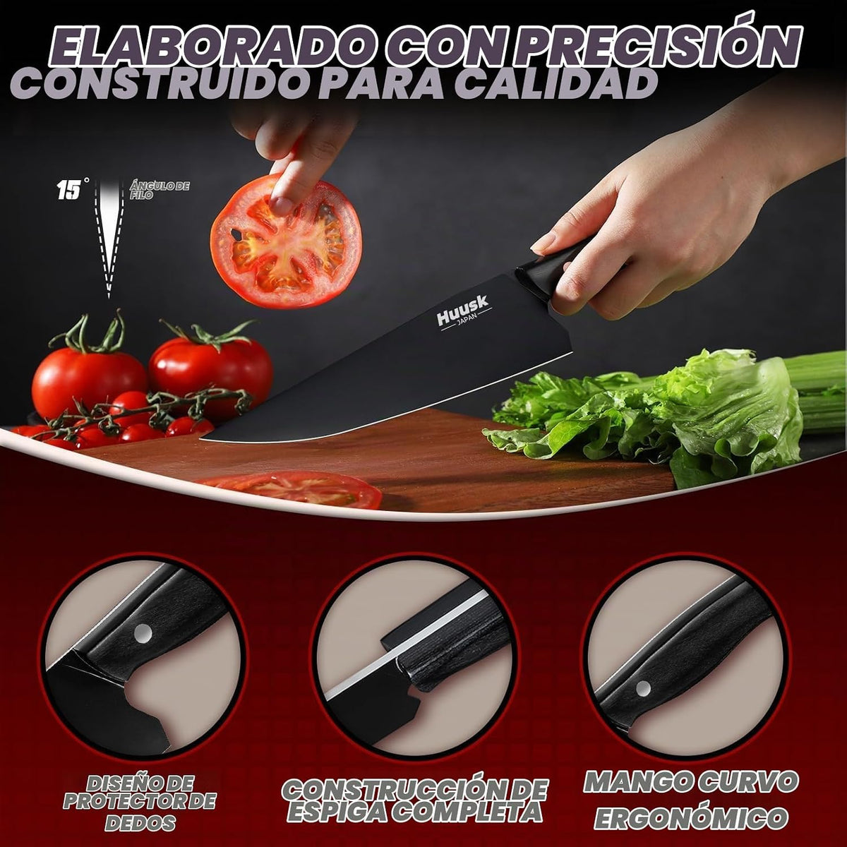 Huusk - Juego de cuchillos de cocina japoneses para cocina, 3 pieza...