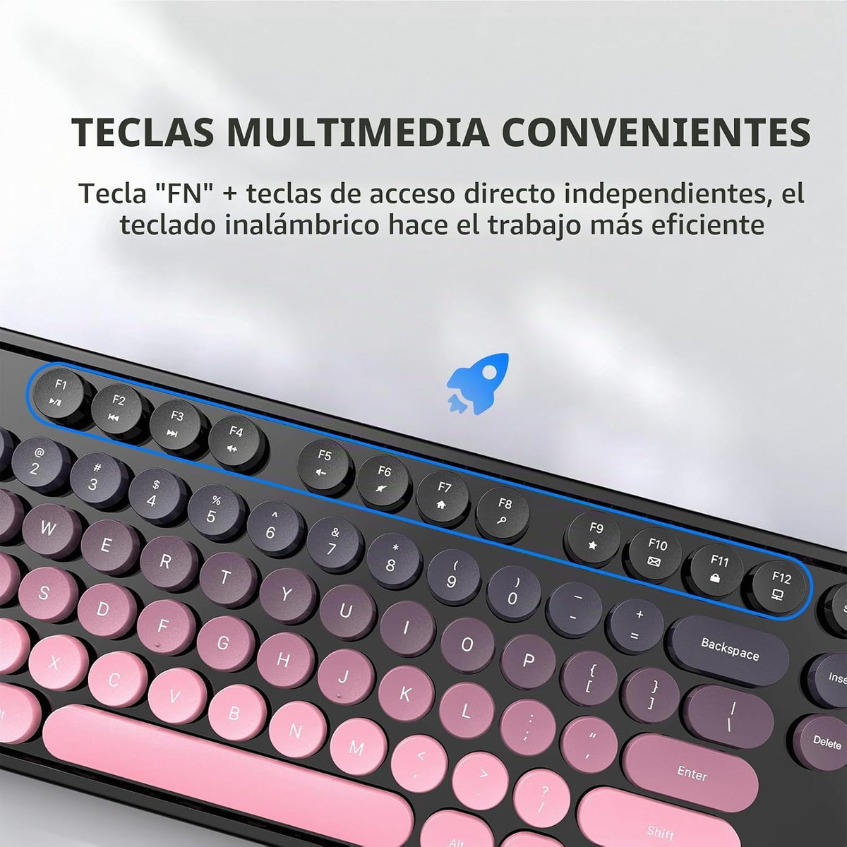 MOFII Combo de teclado y mouse inalámbricos, teclado redondo retro...