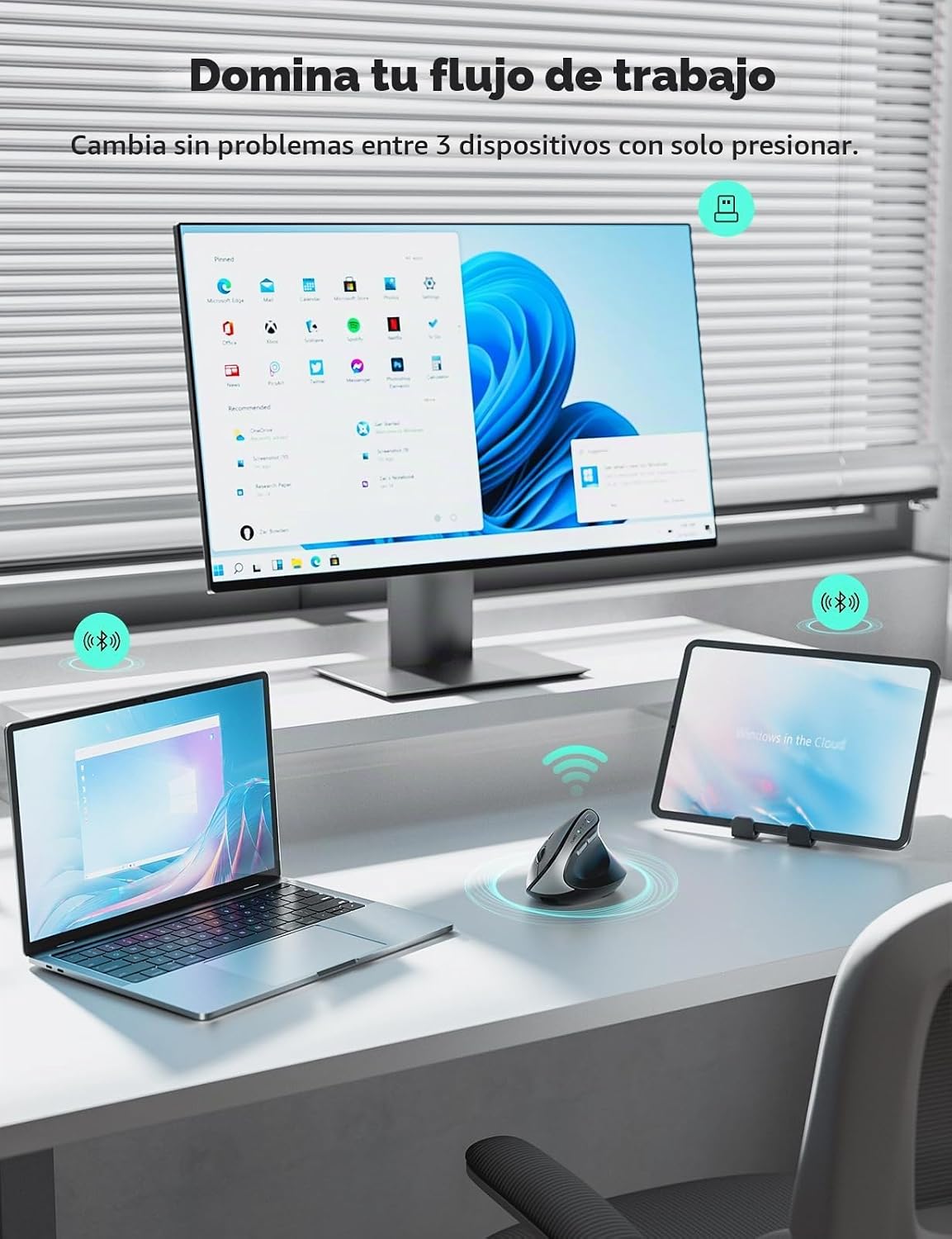 Ratón inalámbrico vertical ergonómico Nulea con clic silencioso y |...