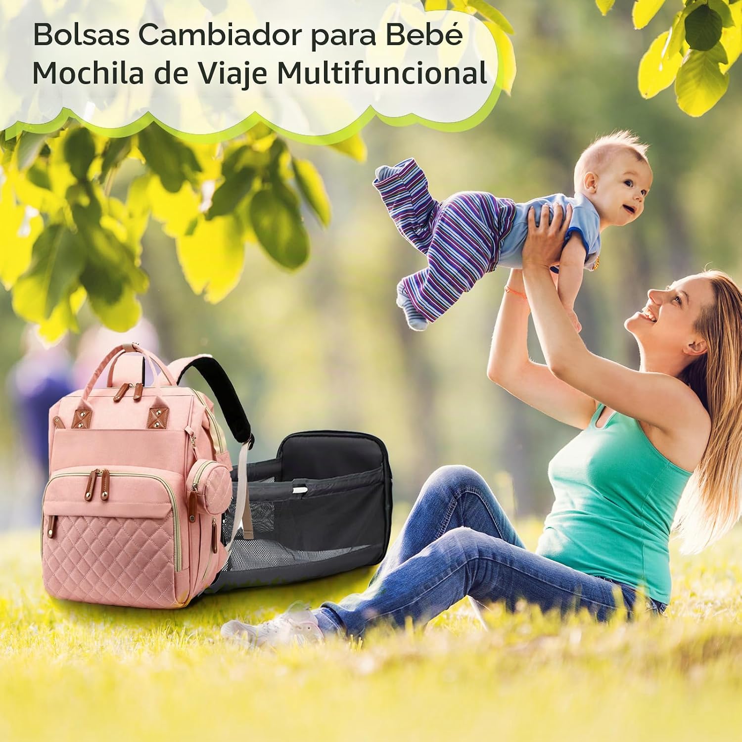 Lamroro Bolsa de pañales con cambiador, mochila impermeable 3 en 1...