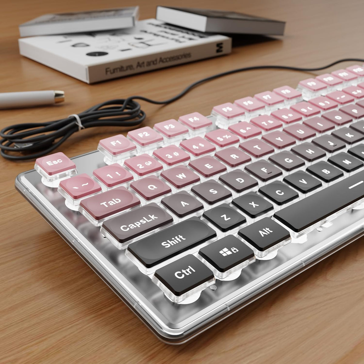 Teclado con cable con retroiluminación blanca, nunca se decolora, c...