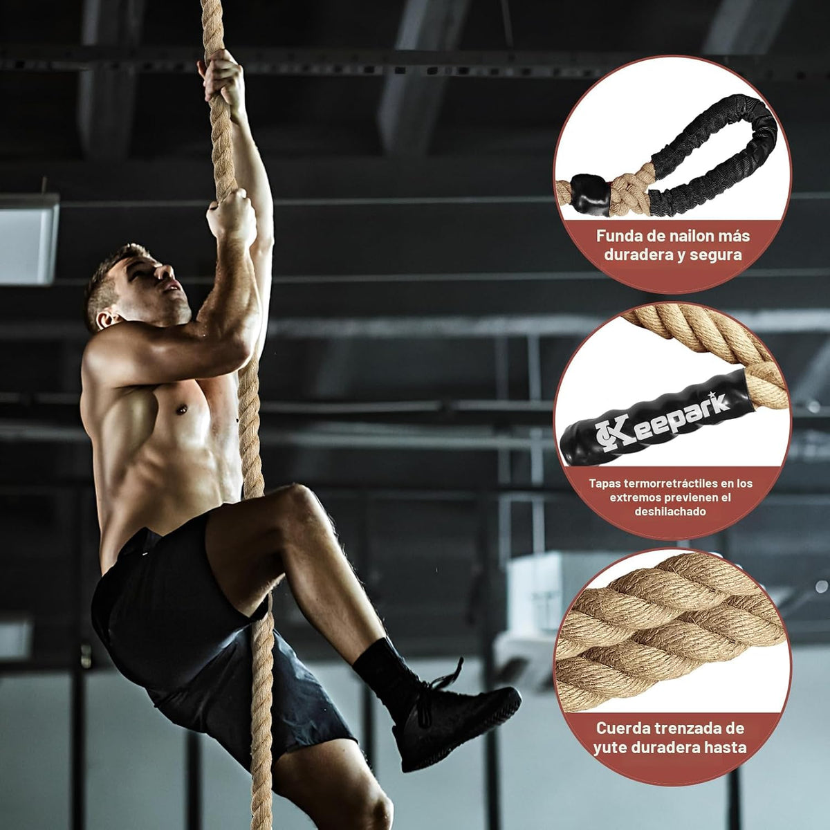 Cuerda de escalada Cuerdas de ejercicio para gimnasio - 1.5 pulgada...