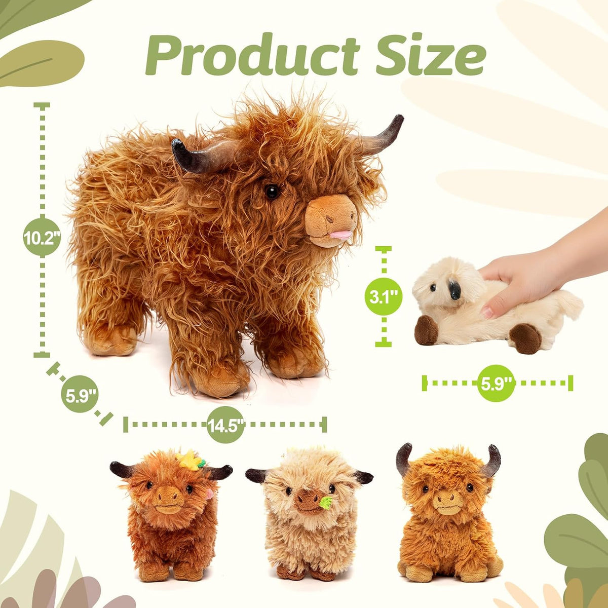 OUOZZZ Highland Cow - Juego de animales de peluche, 14.5 pulgadas,...