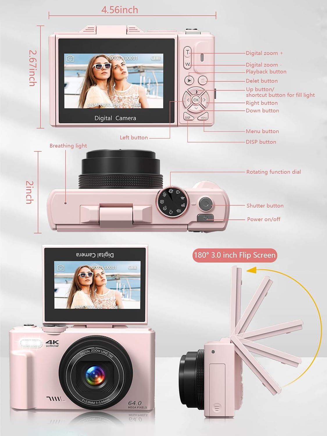 Cámara digital para fotografía, cámara de vlogging 4K para YouTube...
