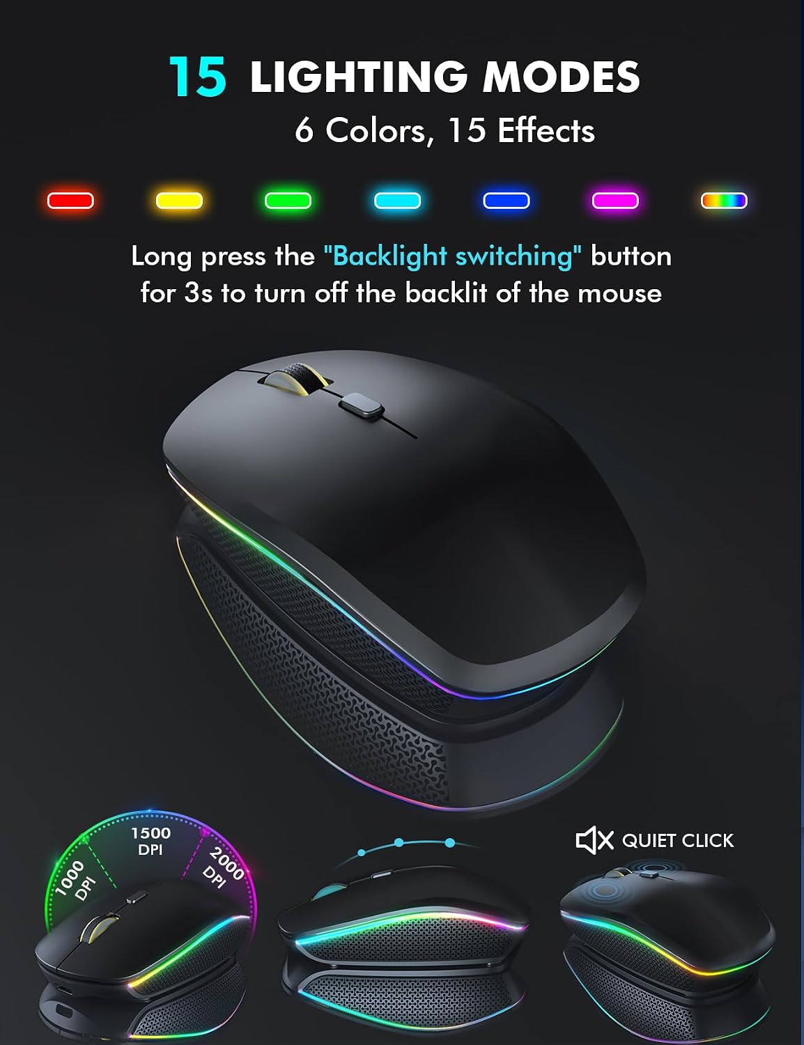 Combo de teclado y ratón inalámbricos, retroiluminación RGB, recarg...