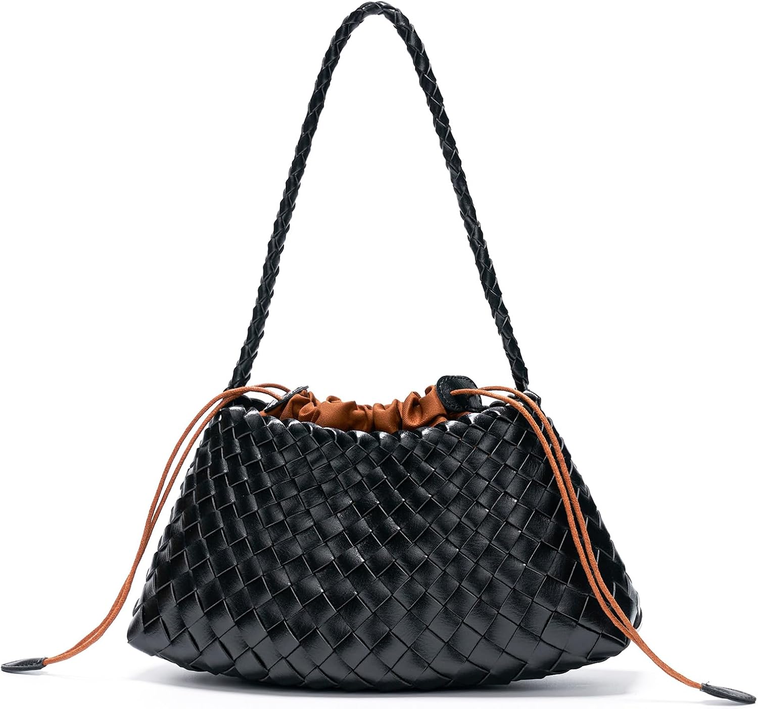 olso pequeño tejido para mujer, bolso de hombro de piel vegana, bolsa de mano holgada con bolsa interior con cordón, bolso para las axilas