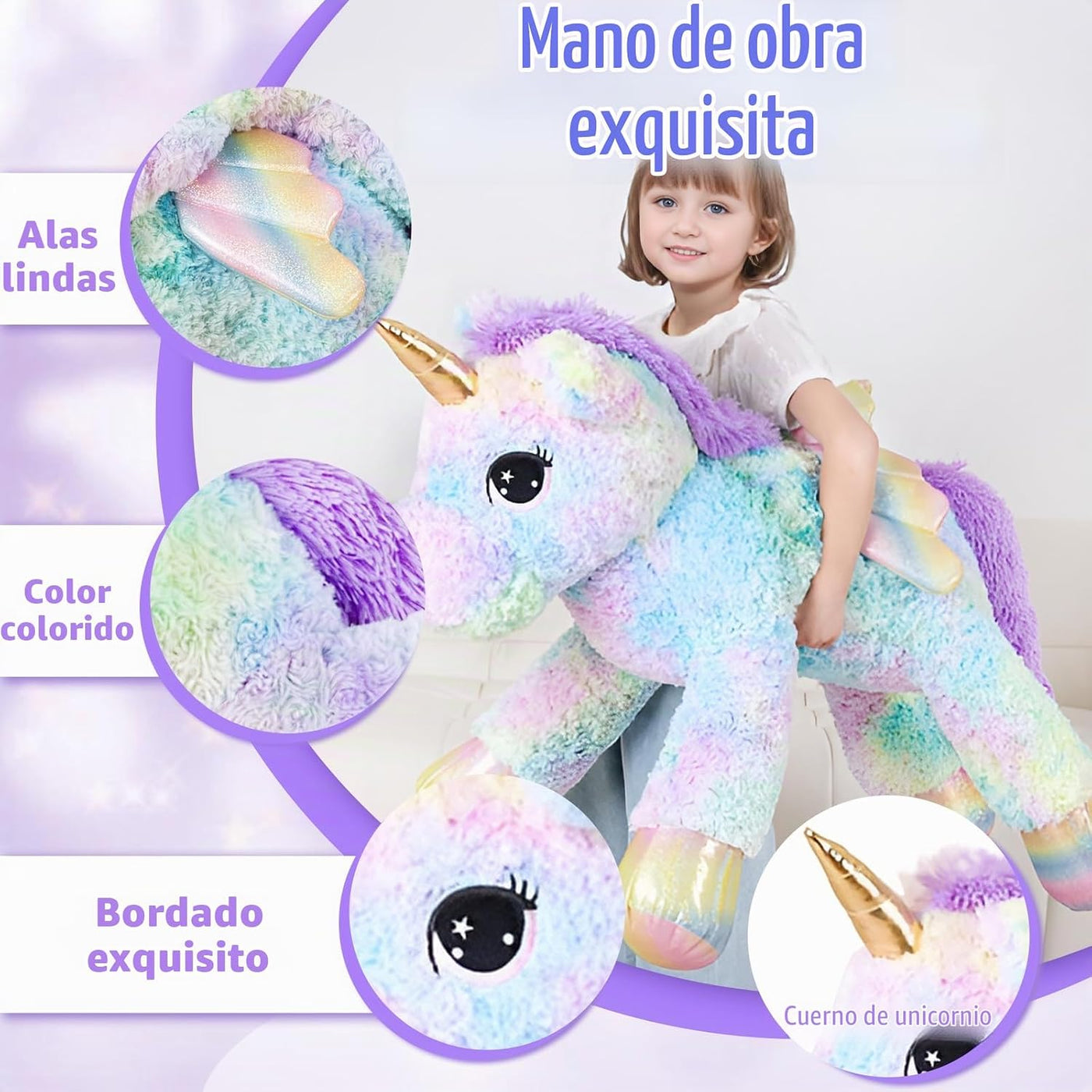 FFxiong almohada de peluche de unicornio arcoíris gigante de 44 pul...