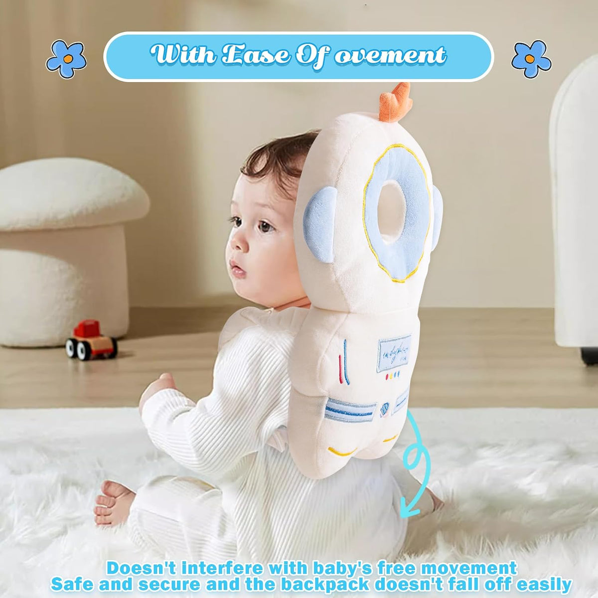 Mochila con cojín protector de cabeza de bebé con 3 rodilleras para...
