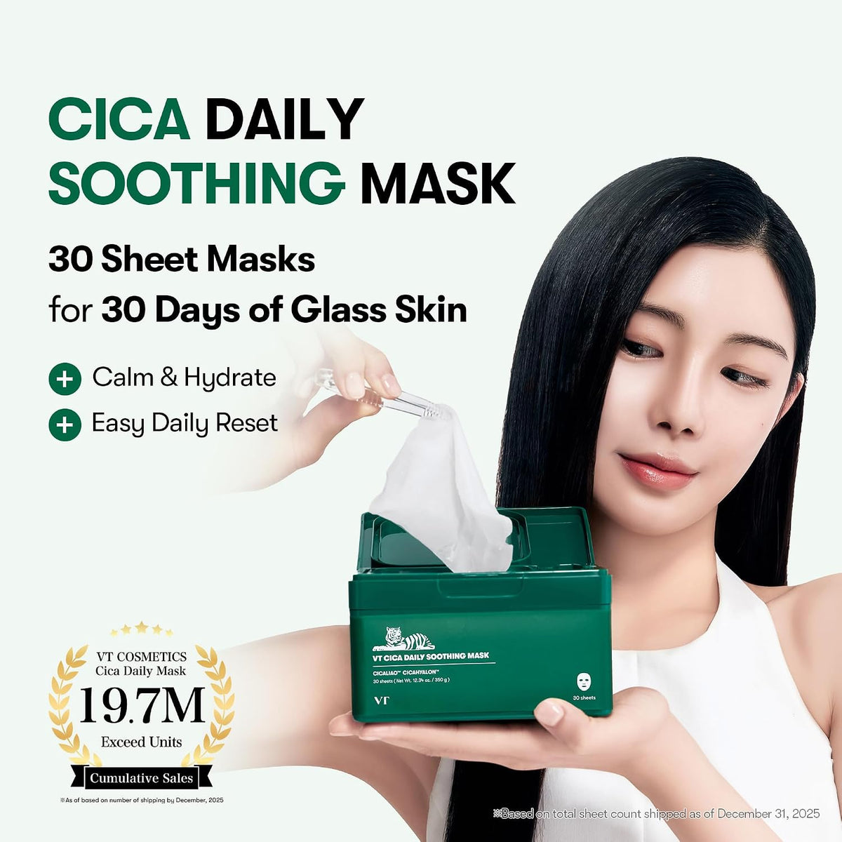 VT COSMETICS CICA Mascarilla calmante diaria, 30 hojas | Para piele...