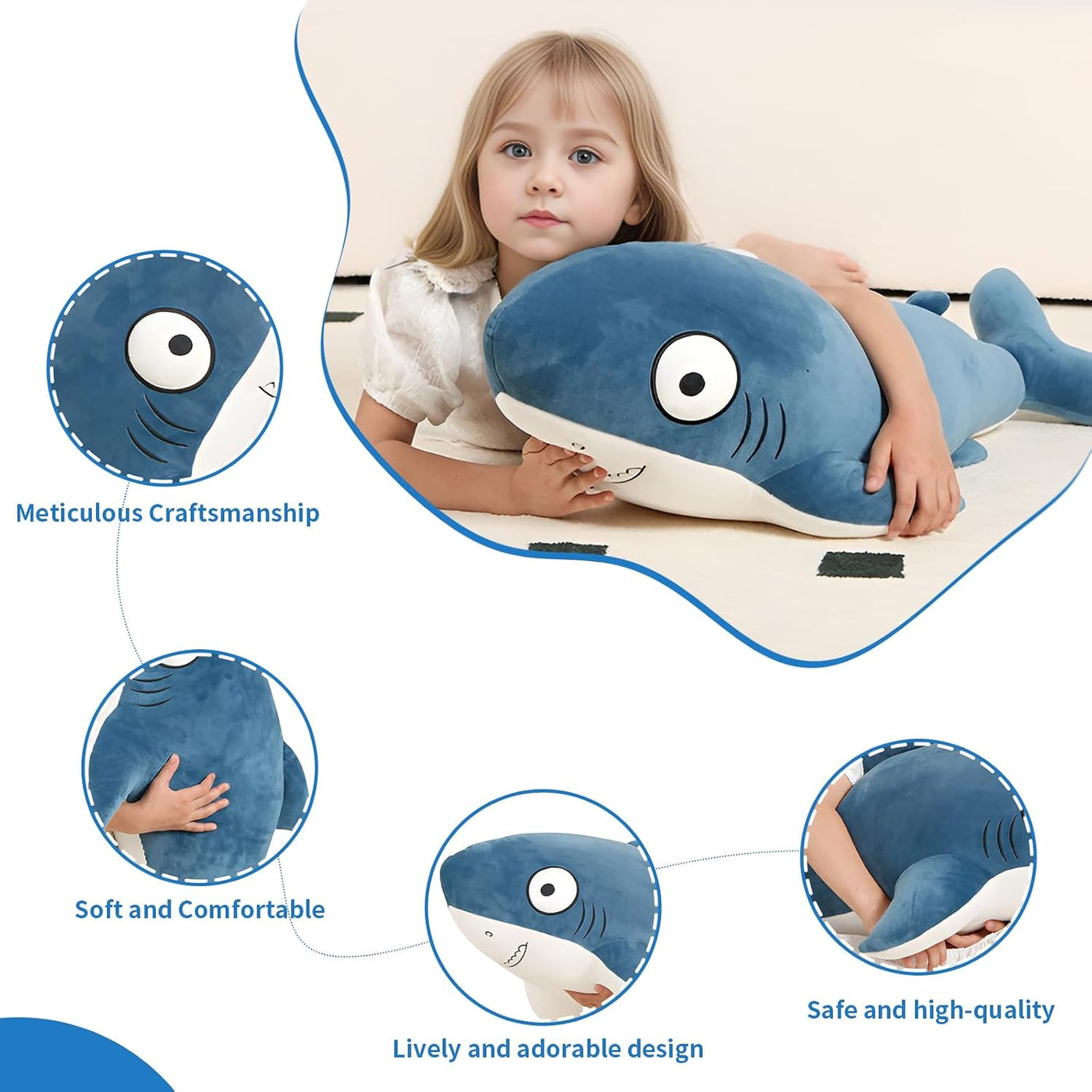 Peluche de tiburones gigantes azules de 32 pulgadas, animales de pe...