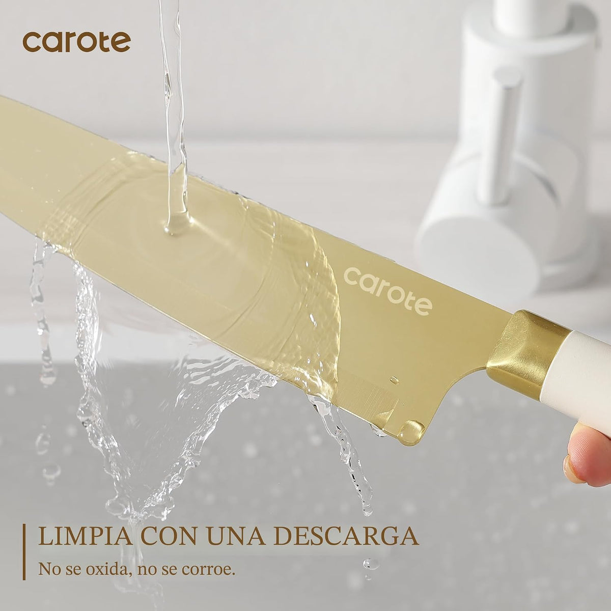 CAROTE Juego de cuchillos de cocina, 6 cuchillos dorados con 6 prot...