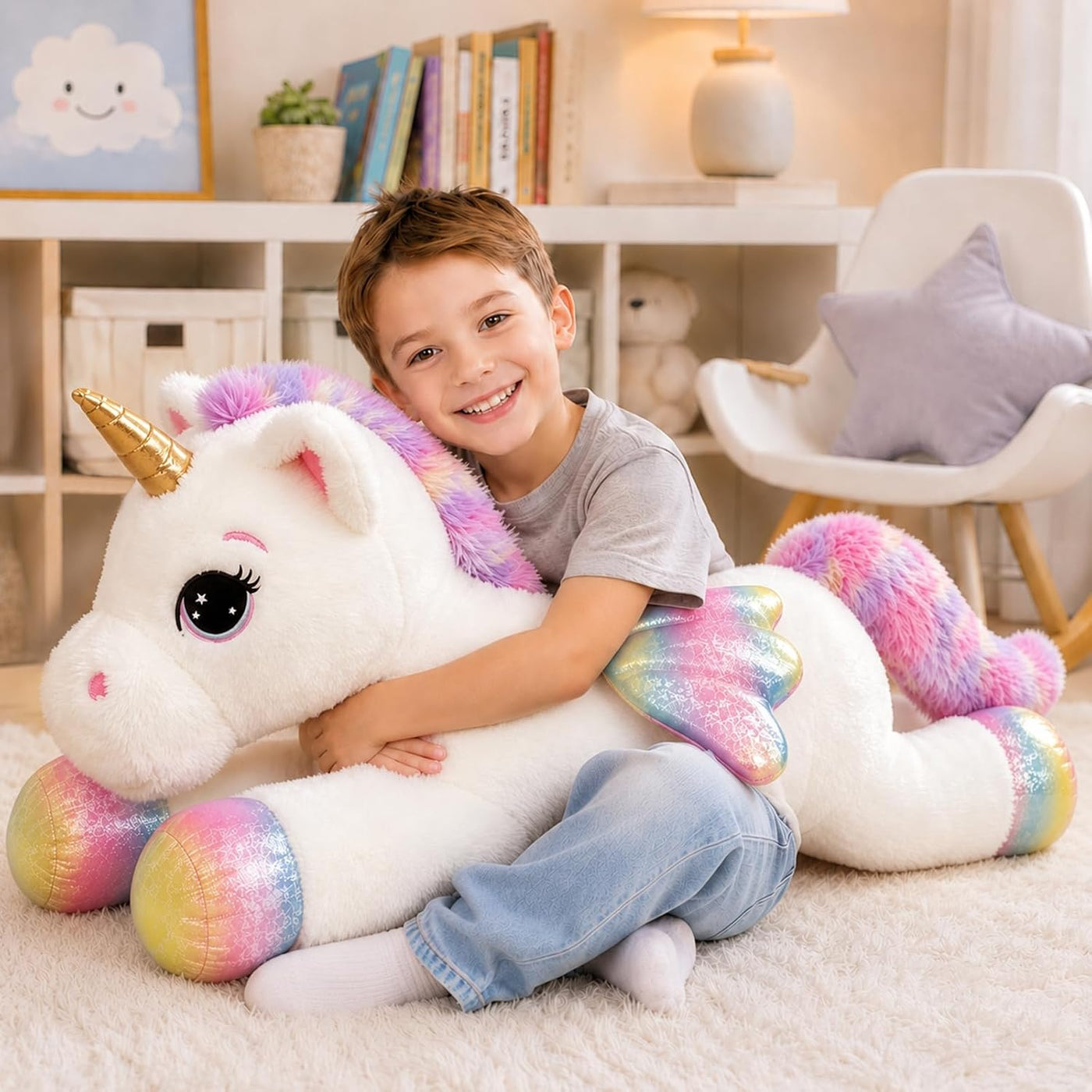 FFxiong Almohada de peluche de unicornio de 32 pulgadas, suave jugu...