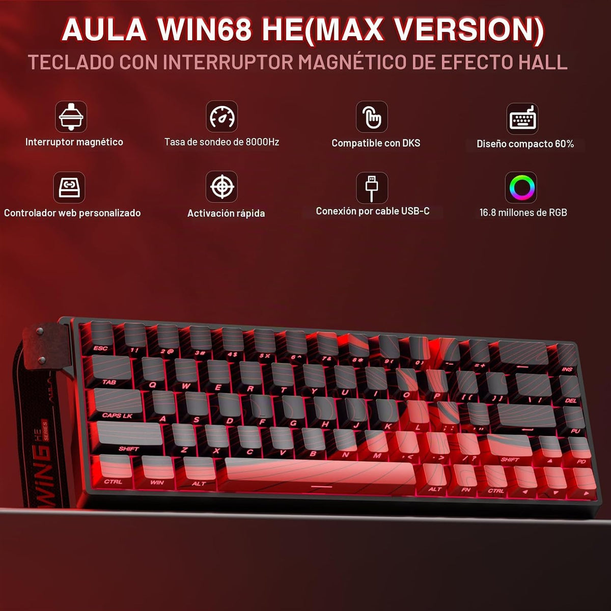AULA WIN68 HE MAX - Teclado de Juegos de Efecto Hall con Interrupto...