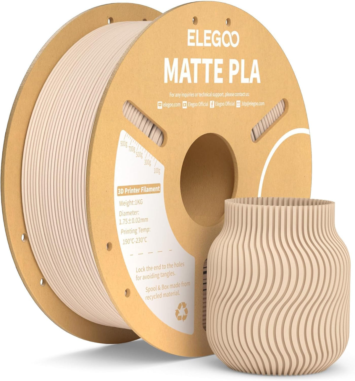 ELEGOO Filamento PLA mate Beige 1KG, filamento para impresora 3D de...