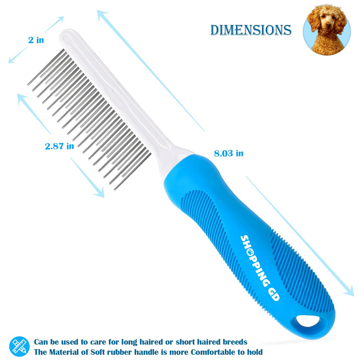 Peine desenredante de aseo para mascotas para perros y gatos con di...