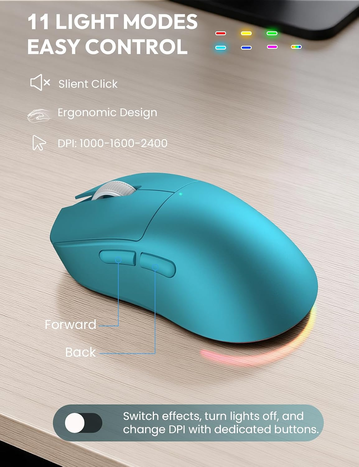Teclado y mouse inalámbricos, máquina de escribir retroiluminada co...