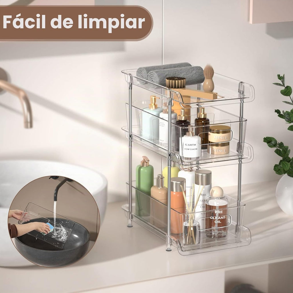 Juego de 2 organizadores de baño transparentes de 3 niveles con div...