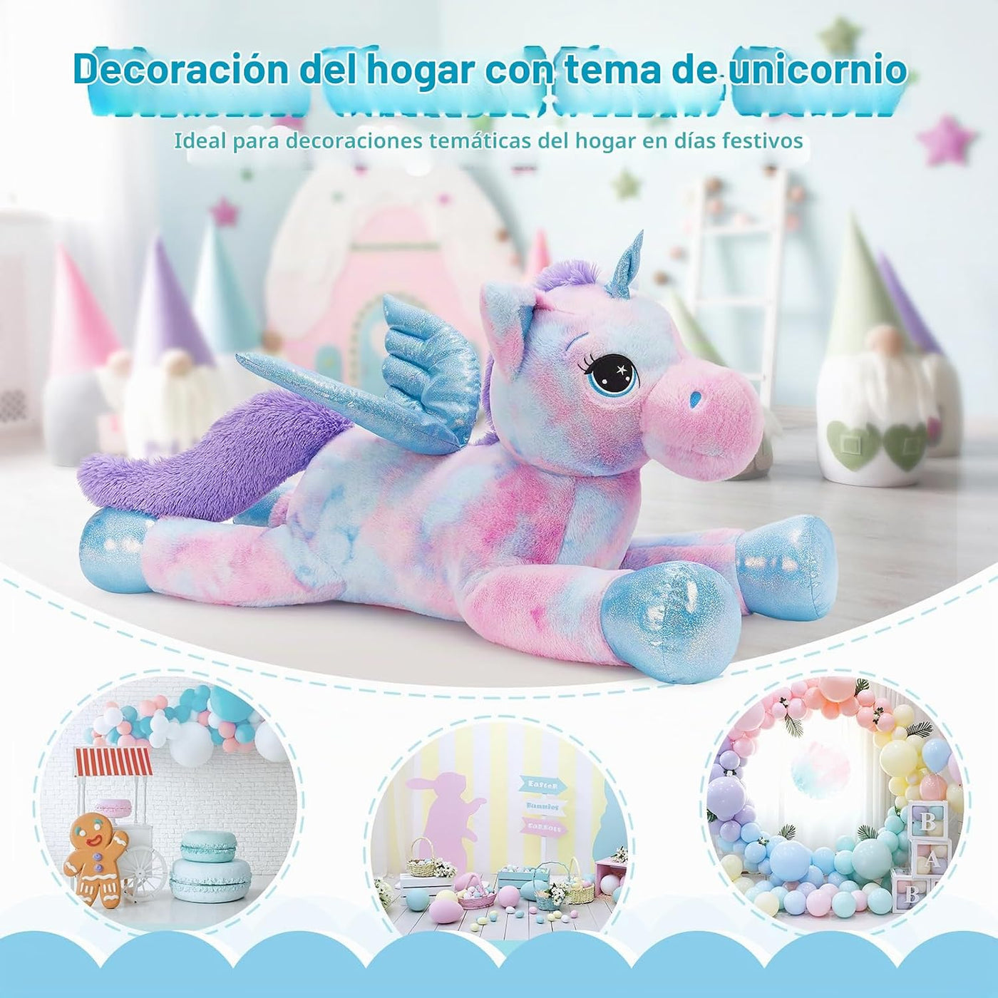 Tezituor Peluche de Unicornio Morado Arcoíris de 43 Pulgadas con Al...
