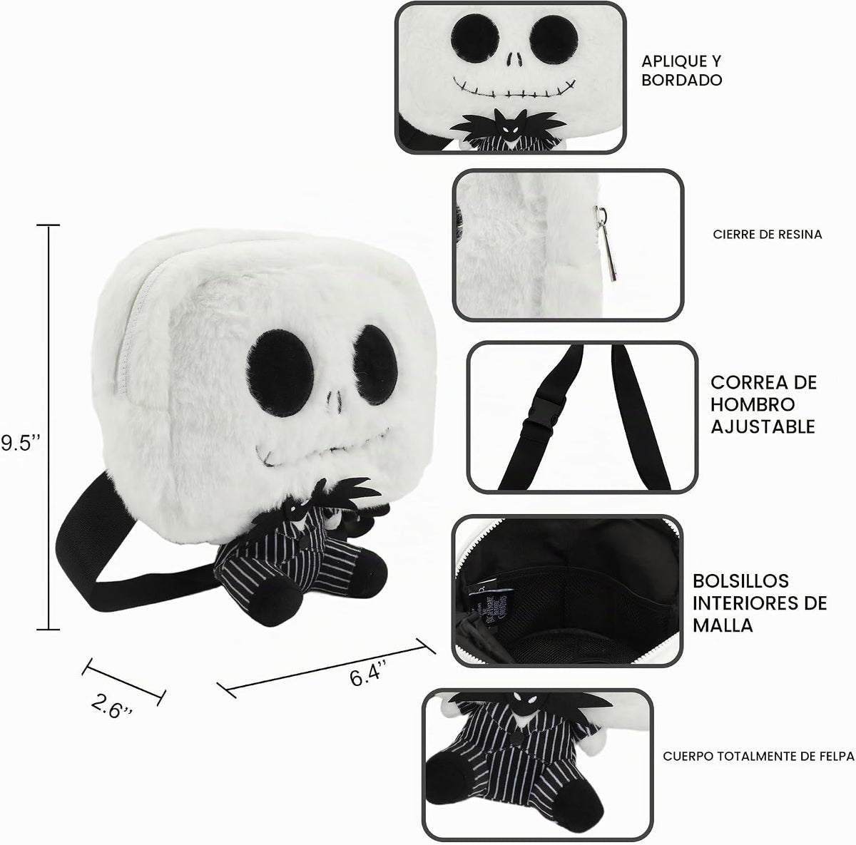 Nightmare Before Christmas Jack Skellington - Bolso cruzado de felp...