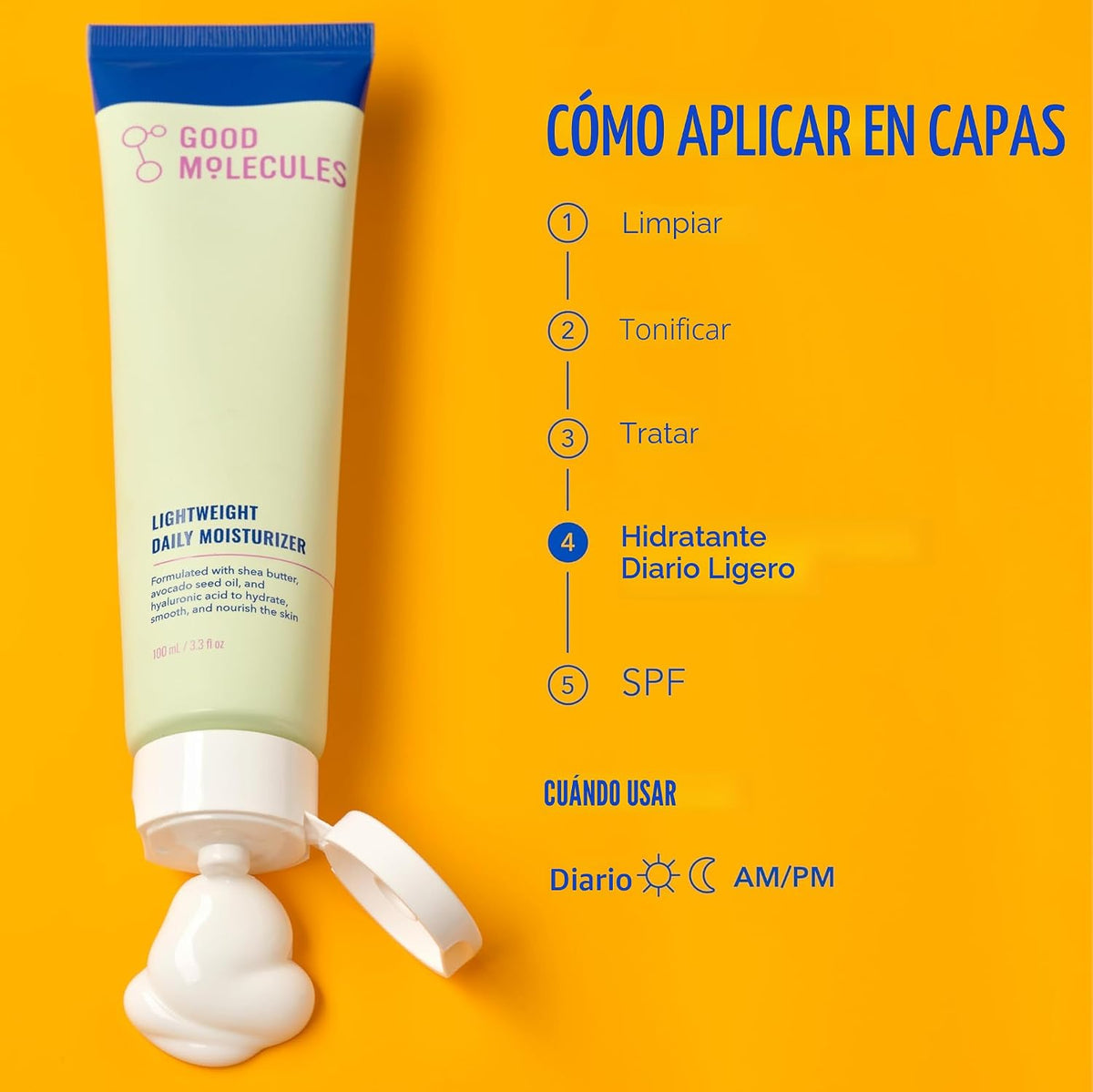 Good Molecules Hidratante diario ligero, crema facial, 3.38 fl oz |...