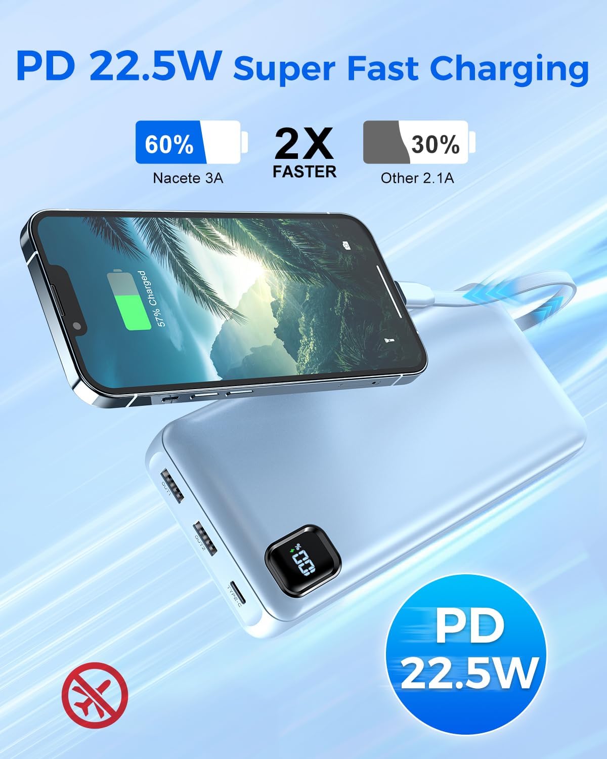 50000mAh 22.5W cargador portátil de carga rápida del banco del pode...