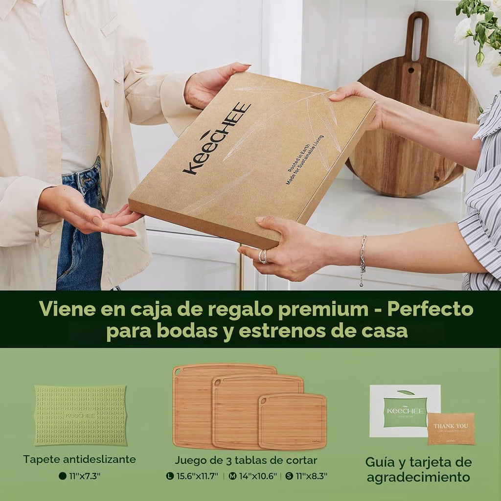 Keechee Tablas de cortar de bambú aptas para lavavajillas, tabla de...