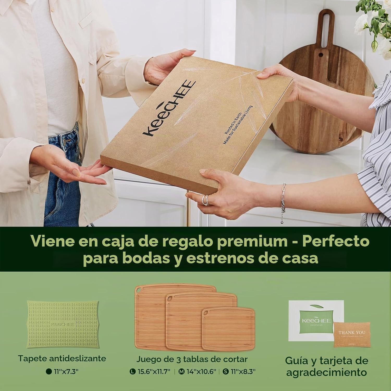 Keechee Tablas de cortar de bambú aptas para lavavajillas, tabla de...