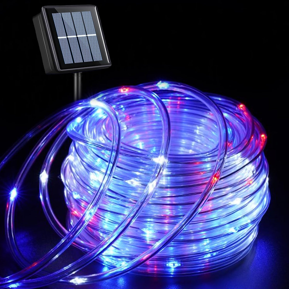 QITONG Cuerda de luces solares rojas, blancas y azules, 66 pies, 20...