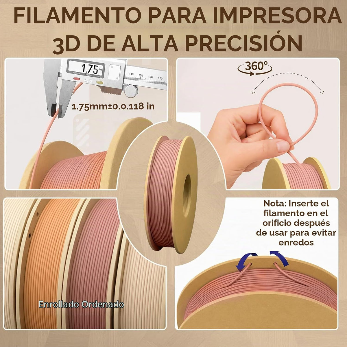 Frucindra Paquete de filamentos para impresora 3D PLA+ de madera, a...