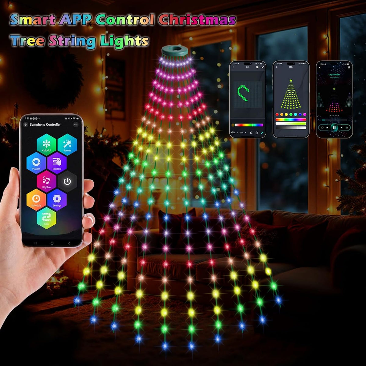 KANCOKIT Guirnalda de luces para árbol de Navidad, 200 LED, 6.6 pie...