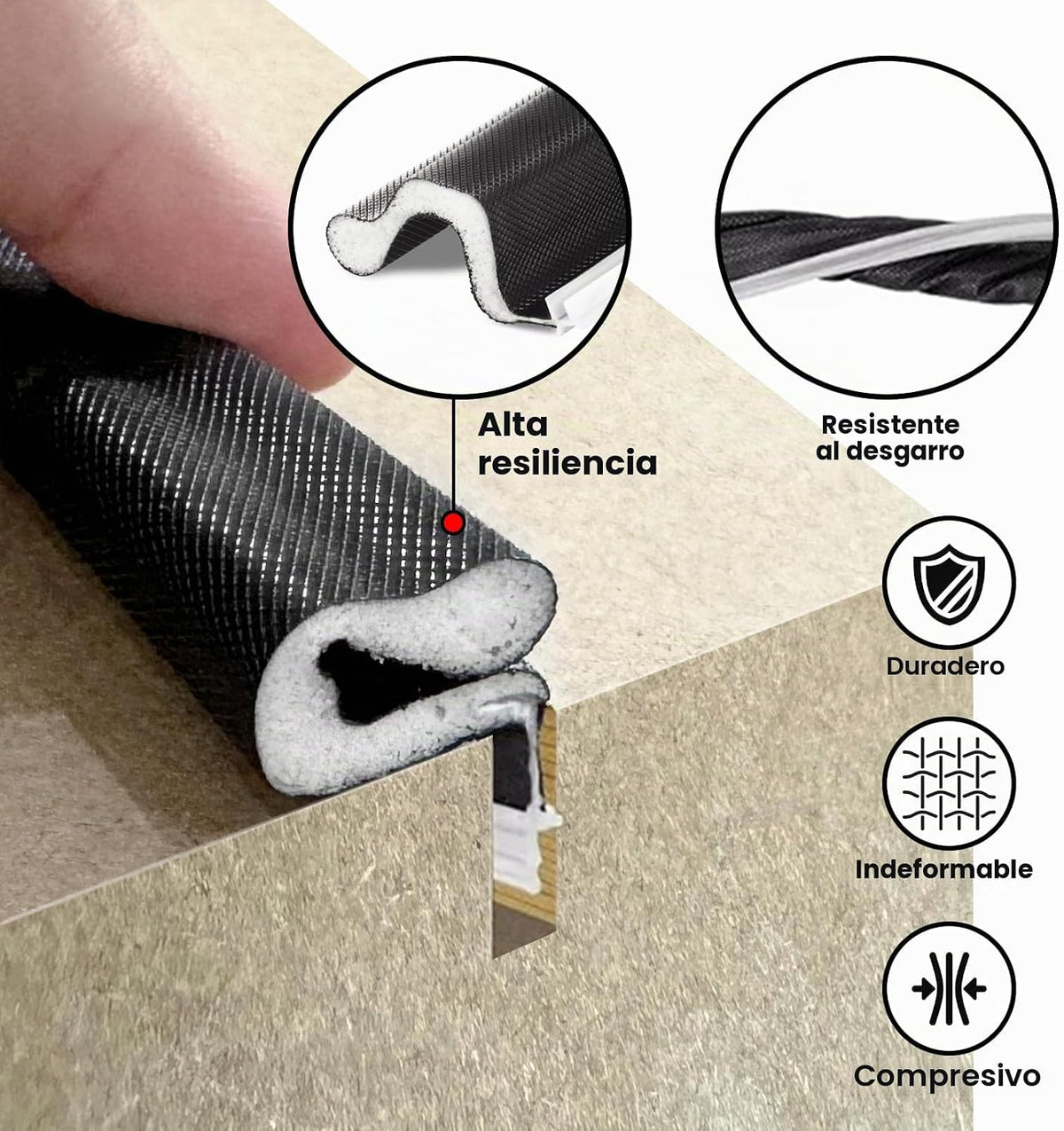 Burlete de Puerta Extra Ancho para Sellar, Burlete Negro Kerf para...
