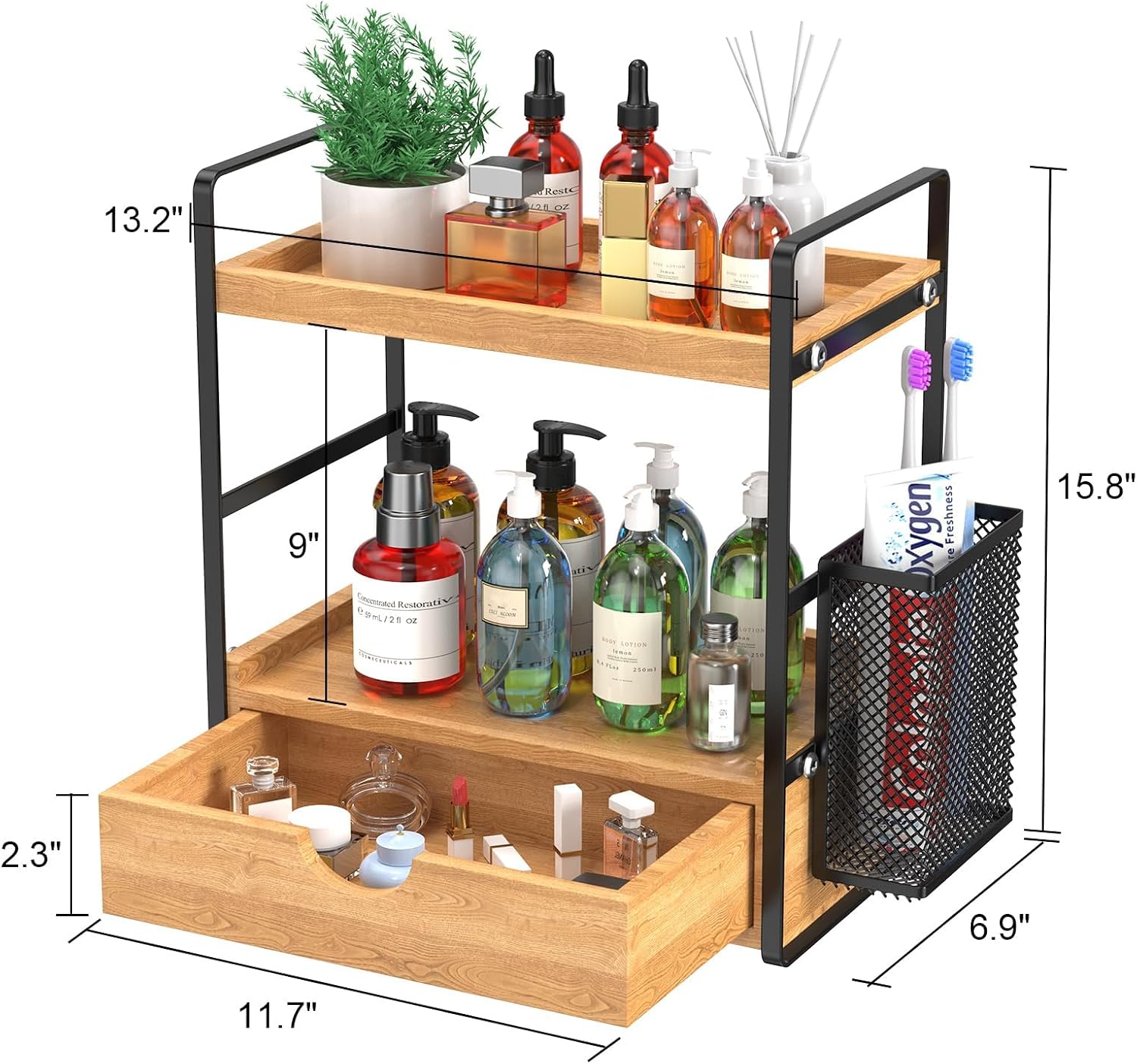 LEMIKKLE Organizador de encimera de baño con cajón y cesta, organiz...