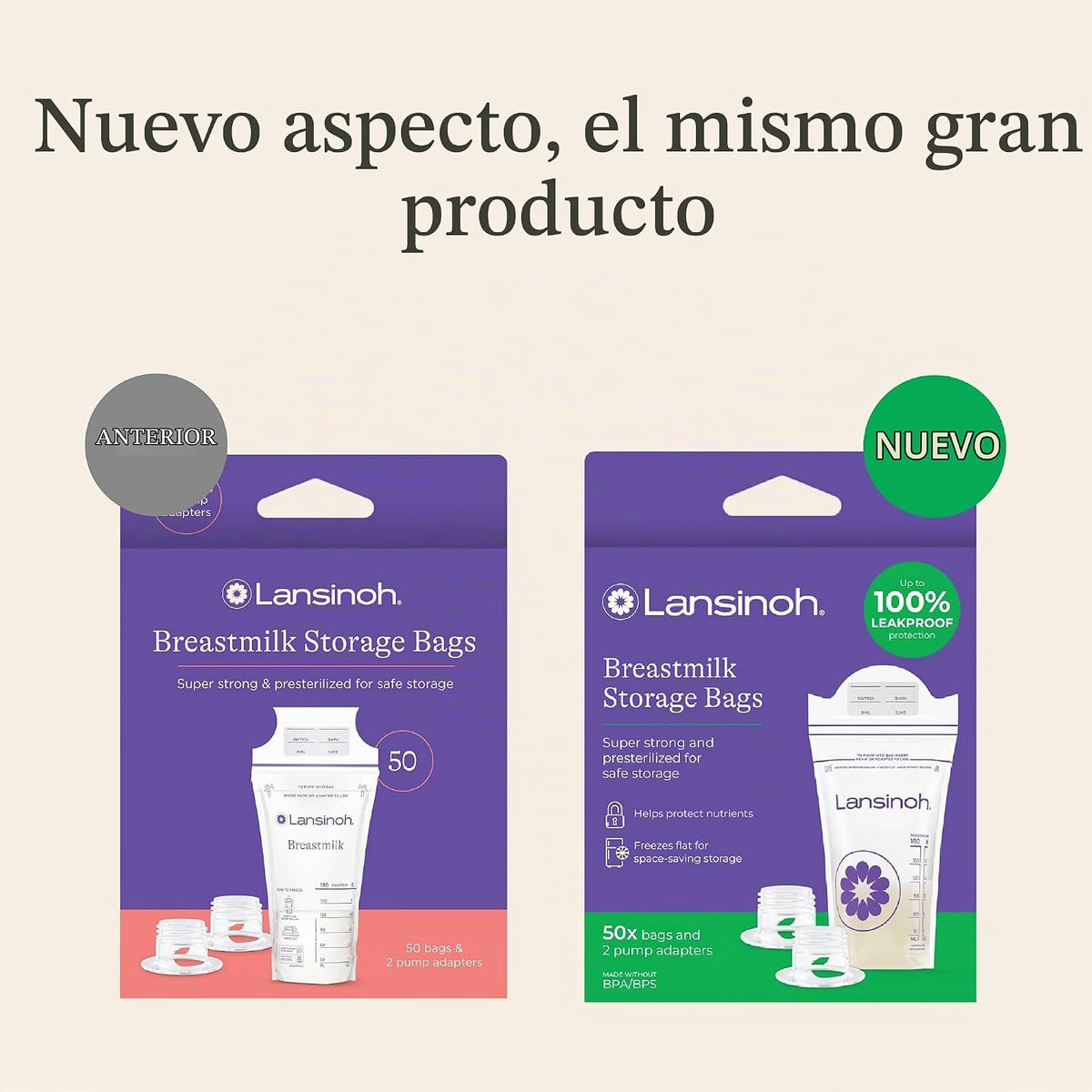 Bolsas de almacenamiento de leche materna Lansinoh con 2 adaptadore...