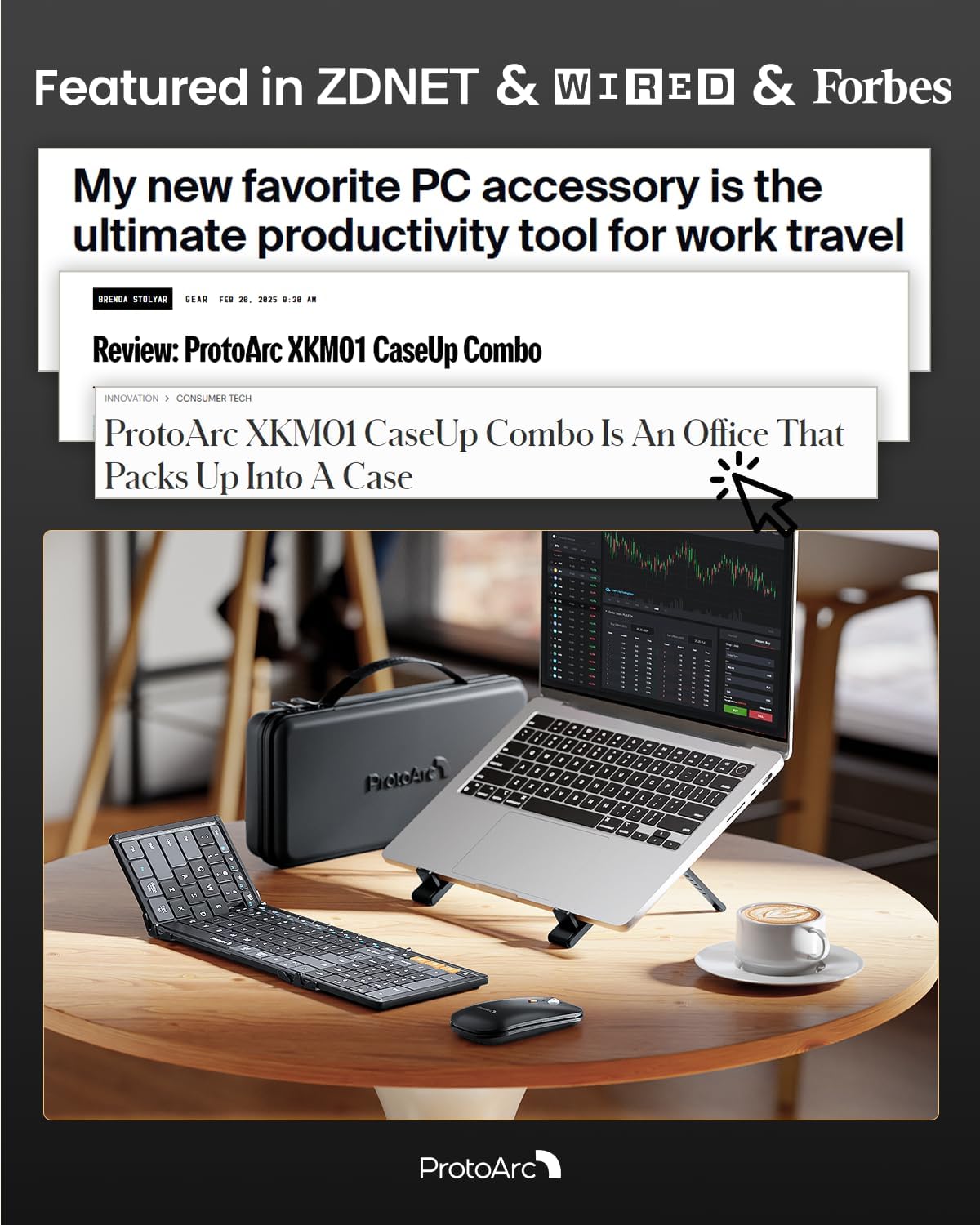 ProtoArc Combo de Teclado y Mouse Plegable, XKM01 CaseUp Teclado y...