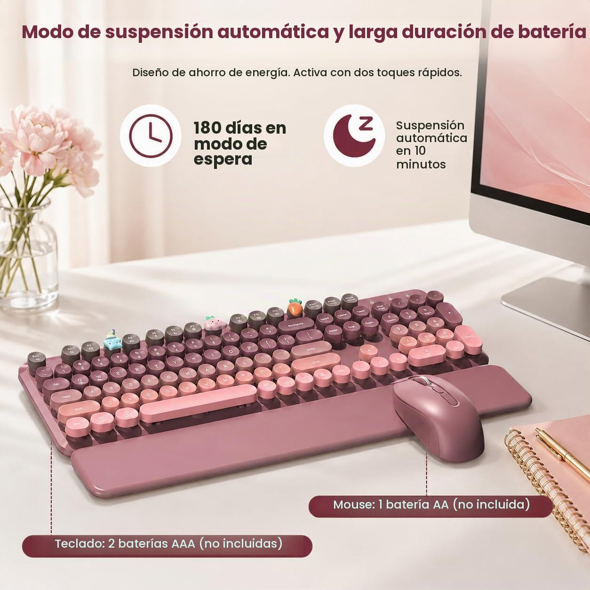 Combo de teclado y mouse inalámbricos, reposamuñecas magnético, ros...