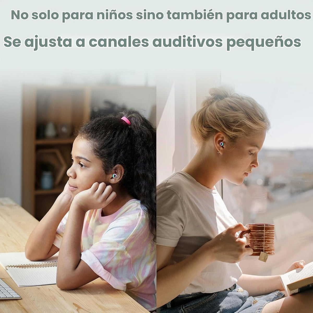 JUSTRVN - Tapones para los oídos para niños (6+ años) - 2 pares de...