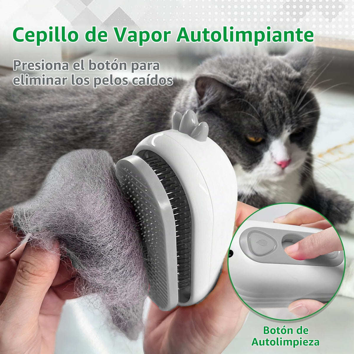 POIIOPY Cepillo de vapor para gatos con botón de liberación, peine...