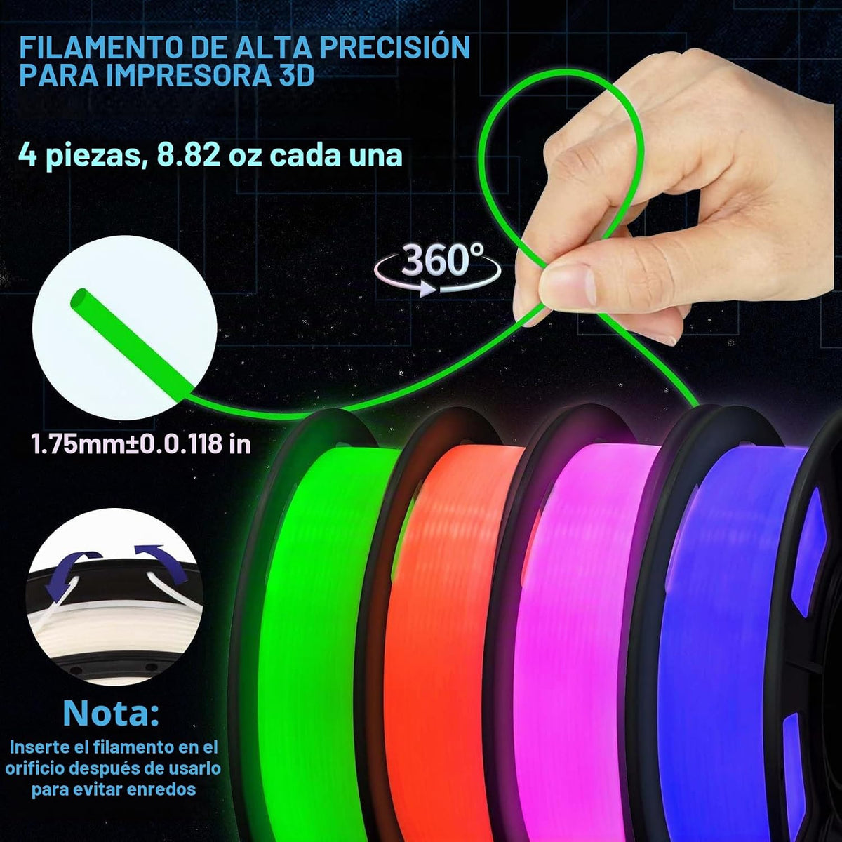 Frucindra Paquete de filamento para impresora 3D PLA + que brilla e...