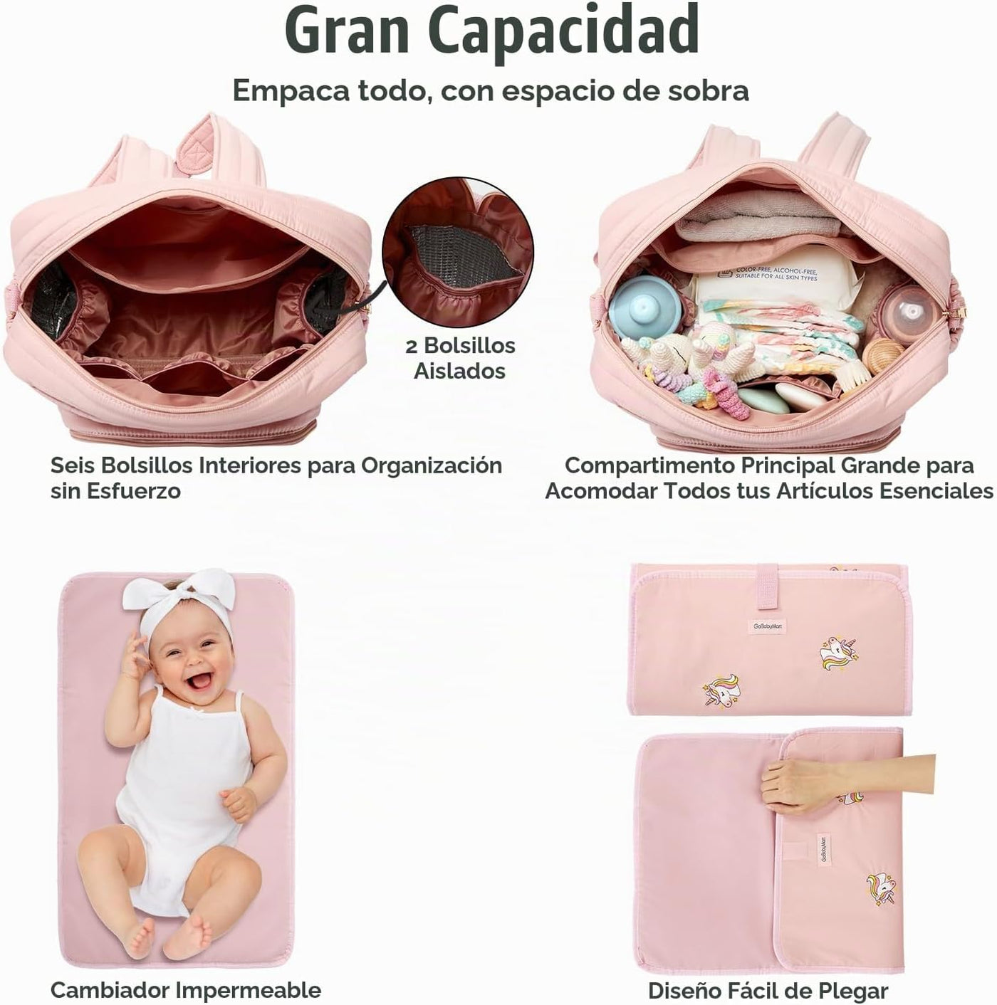 GOBABYMART Mochila para Pañales con Almohadilla Cambiadora - Bolsa...