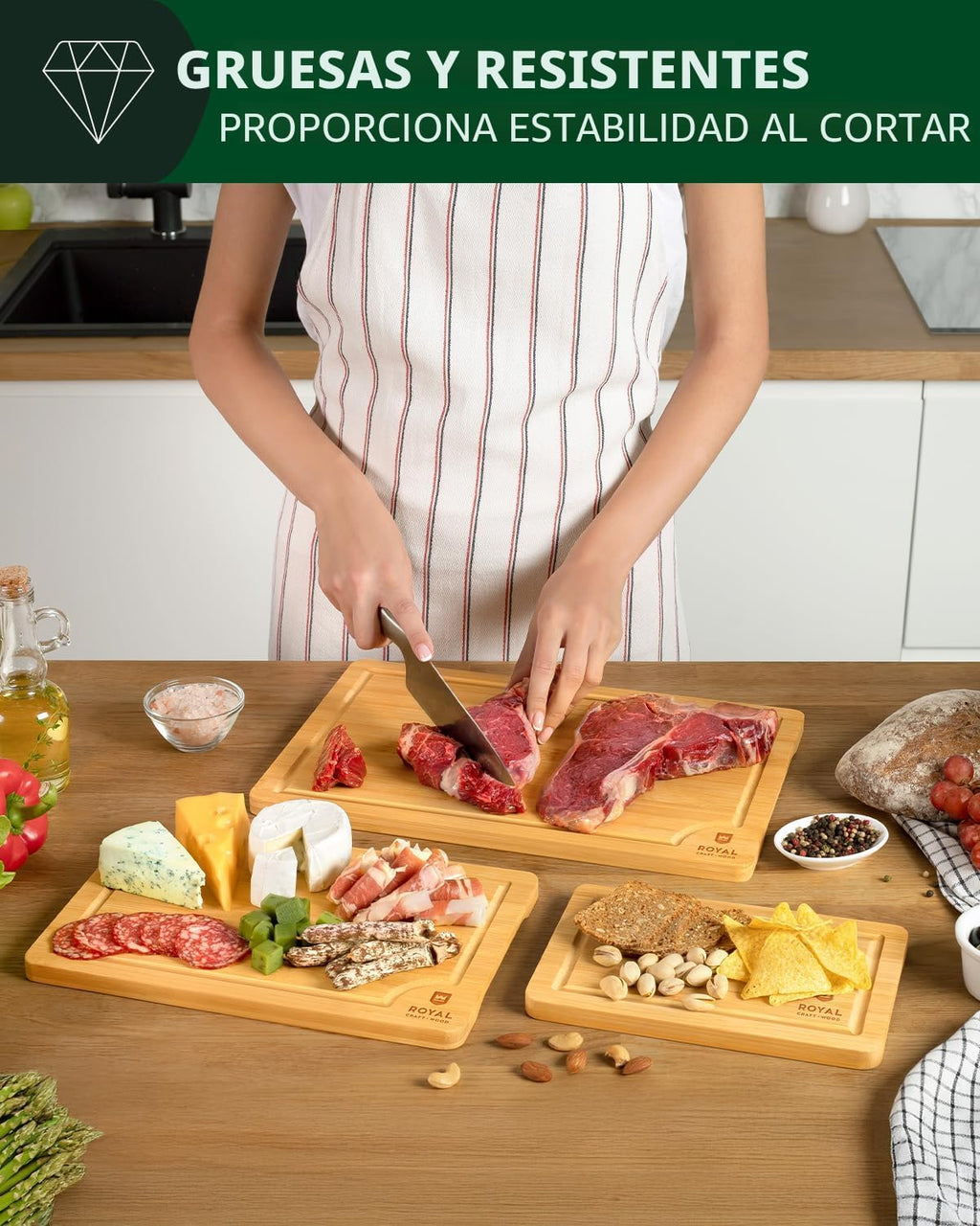 ROYAL CRAFT WOOD Tablas de Cortar Premium para Preparación de Comid...