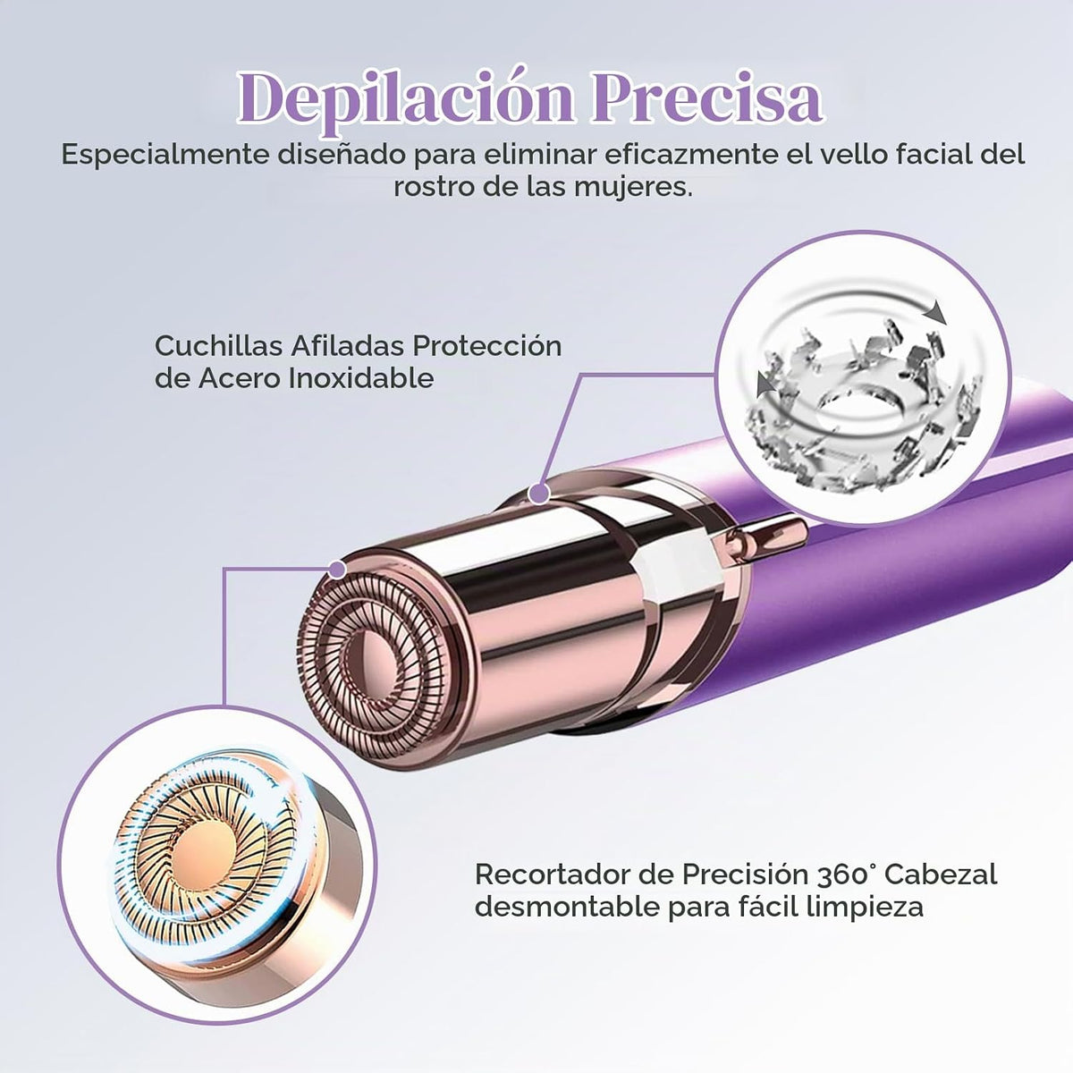 Removedor de vello facial con pilas para mujeres, con 2 cabezales d...