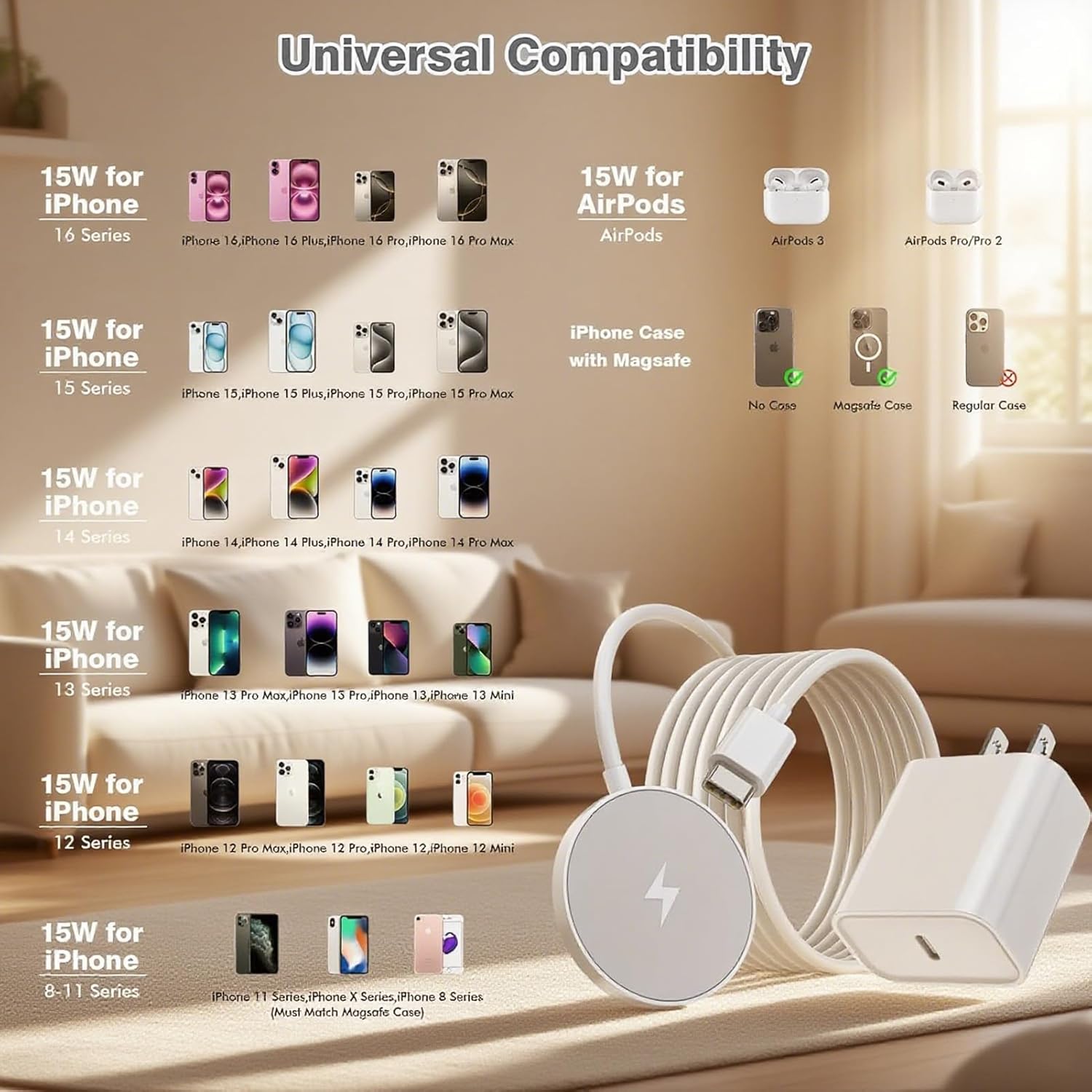 Cargador Inalámbrico Magnético para iPhone 17\/16\/15,15W Cargador...