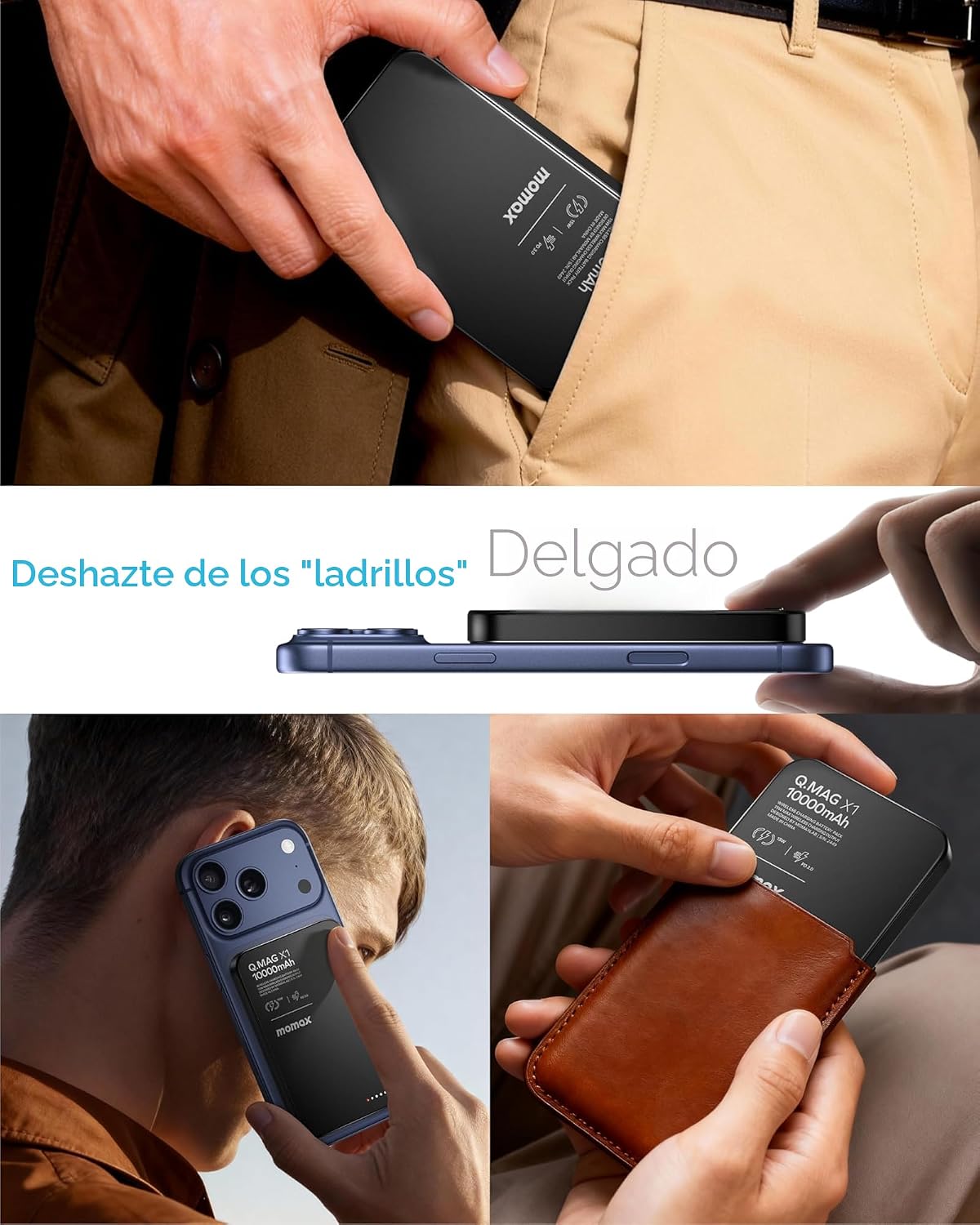 MOMAX Q.MAG Cargador portátil inalámbrico de 10000 mAh, batería mag...