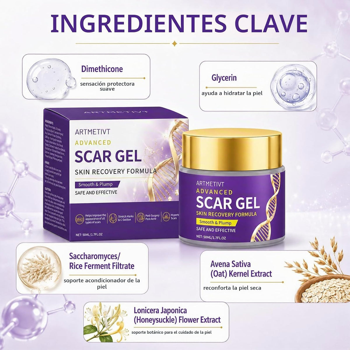 Gel de cicatriz de silicona crema para cicatrices con dimeticona pa...