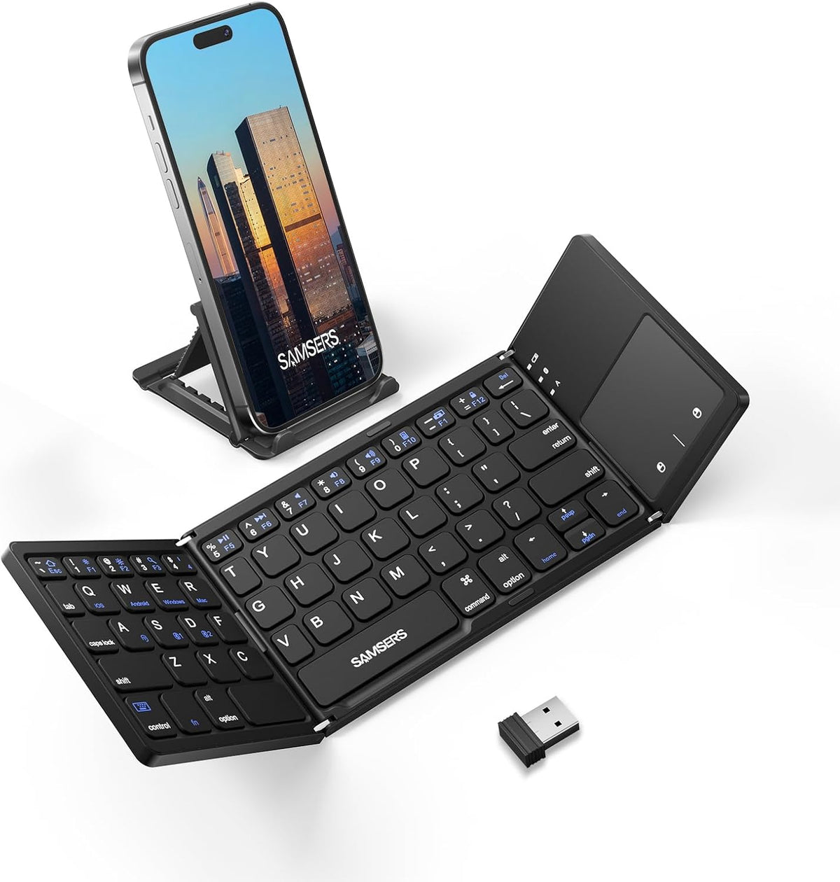 Samsers - Teclado plegable Bluetooth multidispositivo con touchpad,...