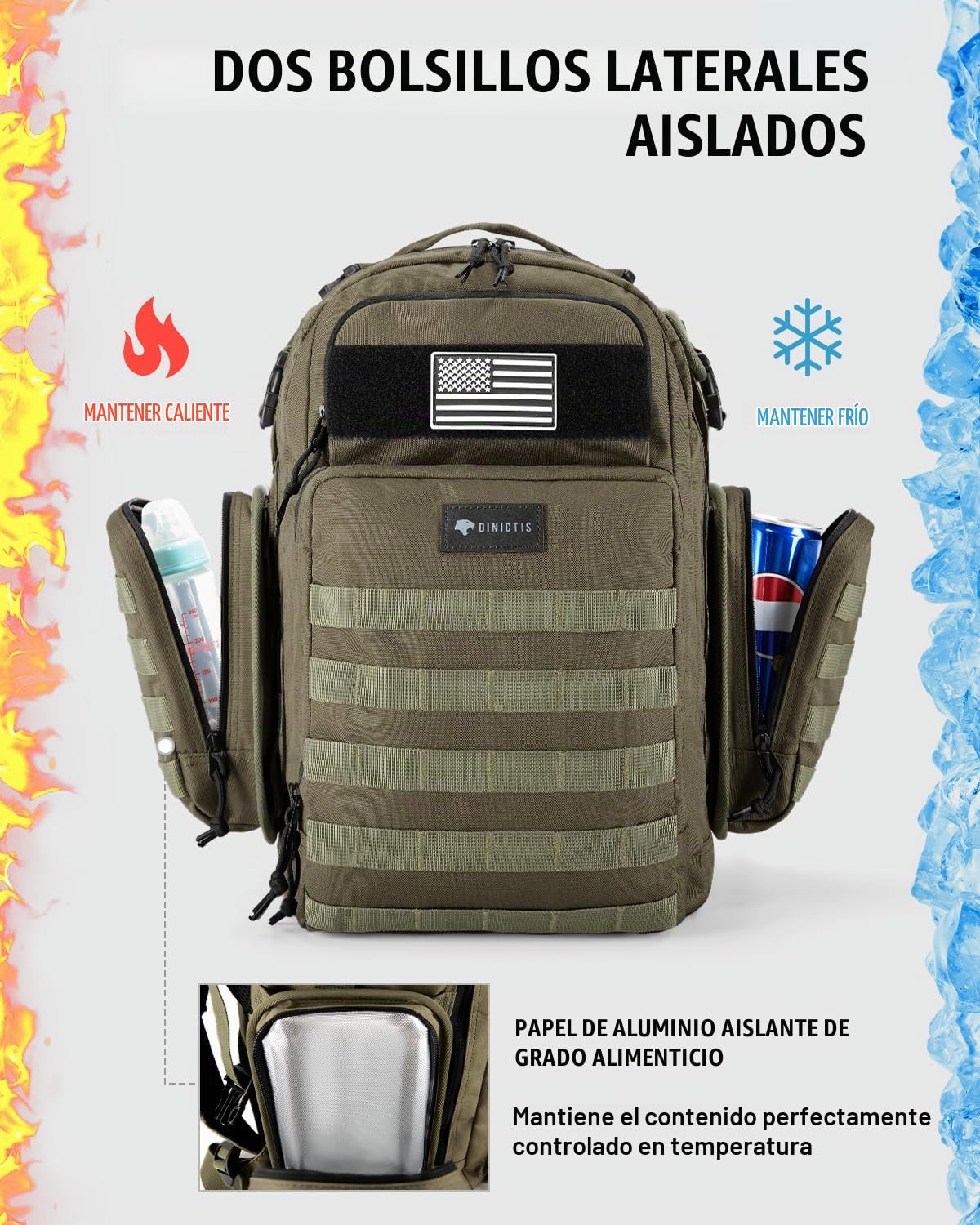 Dinictis Mochila de pañales de 40 L para papá, bolsas de pañales de...