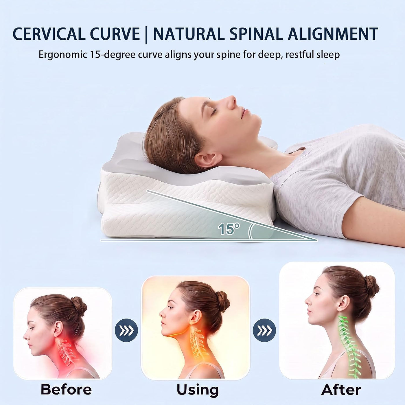 Ergo - Almohada cervical cervical para dormir, almohadas de espuma...
